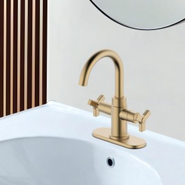 Derengge Brushed Gold Bathroom Faucet,Two-Handle Bathroom Sink Faucet Water Supply Line,Single Hole Lavatory Vantity Faucet,F-0081-CS