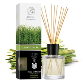 Room Fragrance Diffuser Lemongrass 6.8 Fl Oz - 200ml - with Bamboo Sticks - with Pure & Natural Lemongrass Essential Oil - Intensive Room Scent - Diffuser Gift Set