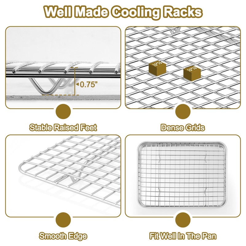 TeamFar Stainless Steel Baking Sheet with Rack Set, 16/12.5/9 Inch