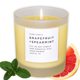 Grapefruit + Spearmint Candle - Essential Oils and 100% Pure Soy Wax Candle in a Reusable Frosted Glass Jar - A Unique and Mindful Scented Candle Hand-Poured in The USA (8 oz)