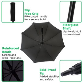 ADEPTNA Large 49” Double Ribbed Golf Umbrella Windproof and Waterproof for Men Women Classic Wooden Handle Lightweight Rain wind Sun Protection Strong Brolly (RED)