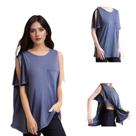 DEEYOTA Bedridden Elderly Care Clothing,Snap Button Patient Clothing,Men's and Women's Full-Open T-Shirt