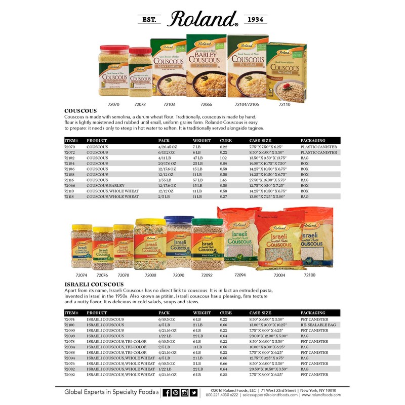 Roland Israeli Couscous, Whole Wheat, 21.16 Ounce (Pack of 2)