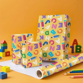 WRAPAHOLIC WRAPAHOLIC Back to School Wrapping Paper Roll - Mini Roll - 17 Inch x 16.5 Feet - Colorful Letters and Pencils Design for Kids Boys, Students, Teacher Appreciation