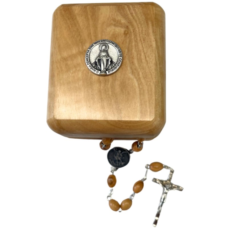 St. Michael Olive Wood Rosary and Box Gift Set