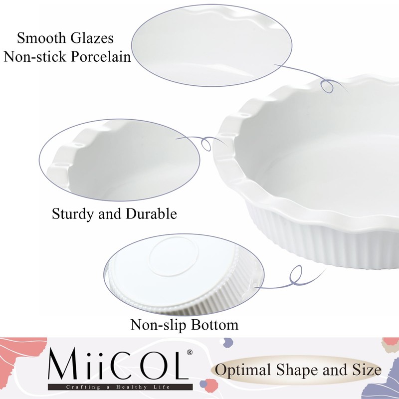 Miicol Ceramic Pie Pan Set of 2, 50 oz Ripple