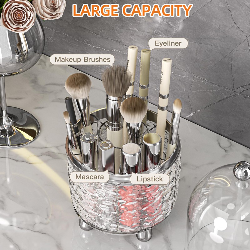 ARAINY Makeup Brush Holder with Lid, 360° Rotating Cosmetic Tools