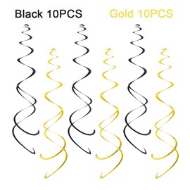 AimtoHome Party Swirl Decorations, Black and Gold Foil Ceiling Hanging Swirl Decoration, Whirls Decorations for Birthday | Wedding | Anniversary | Graduation Party Supplies, Pack of 20