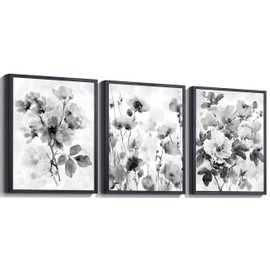 ARTZIO Abstract Canvas Black And White Wall Art,Floral Plant Wall Decor,Framed Watercolor Oil Painting Canvas Print,Decorations For Bedroom,Farmhouse Bathroom Decor,Set Of 3pc 12x16in Ready To Hang