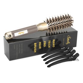 Sndyi Round Brush for Blow Drying, 25 mm Small Round Brush with Boar Bristles, Hair Brush Round Promotes Shine and Volume, Round Hair Brush for Short Hair with Quick Blow Drying and Salon Styling