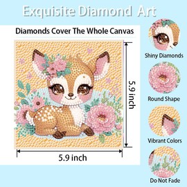 4 Packs Cute Animals Diamond Art Kits for Kids, DIY 5D Diamond Arts Mosaic Kits for Adults Beginner, Full Round Drill Gem Art for Home Wall Decor Kids 6X6 inch