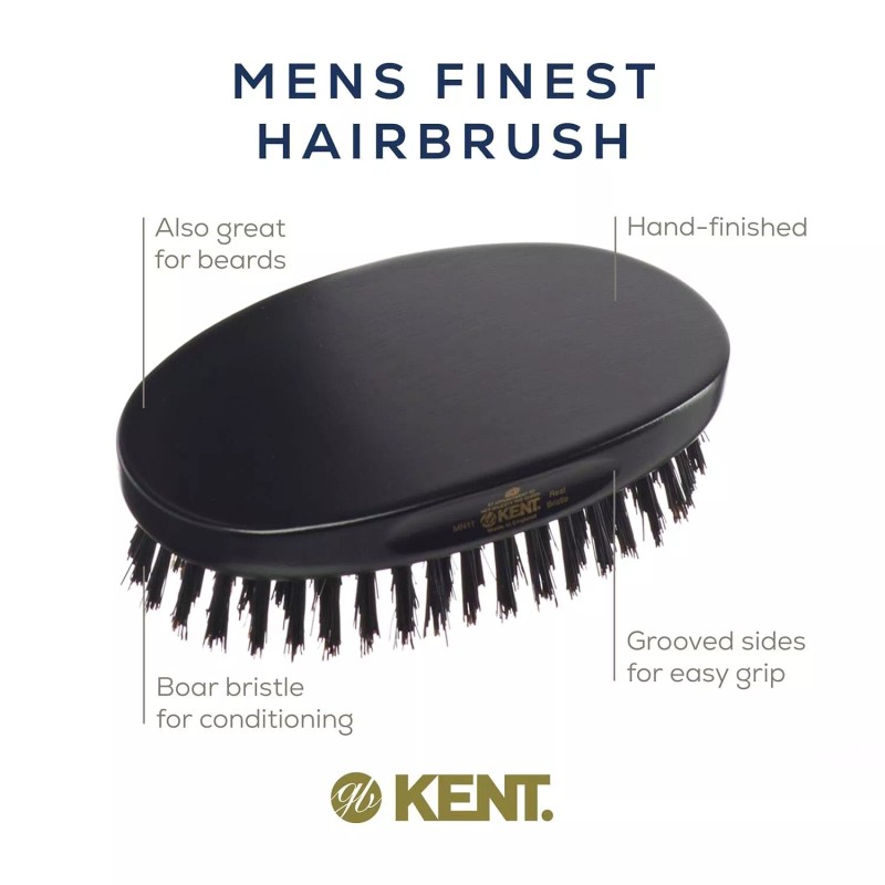 Kent MN11 Natural Black Boar Bristle Brush for Men's Grooming