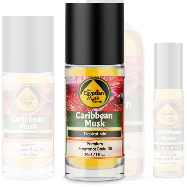 The Egyptian Musk Factory by WagsMarket - Caribbean Musk Perfume Oil for Men and Women, Choose from 0.33oz Roll On to 4oz Glass Bottle (1oz Roll On)