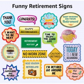 Scapa Pro Retirement Photo Booth Props 36 pc Party Supplies for Pictures and Decorations Includes Colorful Photo Props and Phrase Signs Unisex Retirement Decor