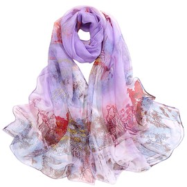Pokeedioty Women’s Scarf Lightweight Elegant Floral Pattern Scarf Fashion Scarves Sheer Scarfs Shawls (Y-Purple)