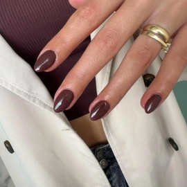 Dark Brown False Nails Short Oval, SXVME Simple Acrylic Press on Nails Short, Brown Fake Nails Short, Natural Glue on Nails Short Almond, Solid Gel Full Cover Stick On Nails For Women Daily Wear