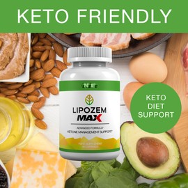 N E Lipozem Max Vegan Food Supplement, 60 Capsules, Keto Support, Boost Energy, Weight Support, Gluten Free