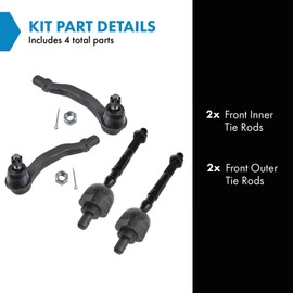 TRQ Front Inner and Outer Tie Rod Set Compatible with 1994-1997 Acura Integra 1992-1995 Honda Civic 1993-1997 Civic del Sol