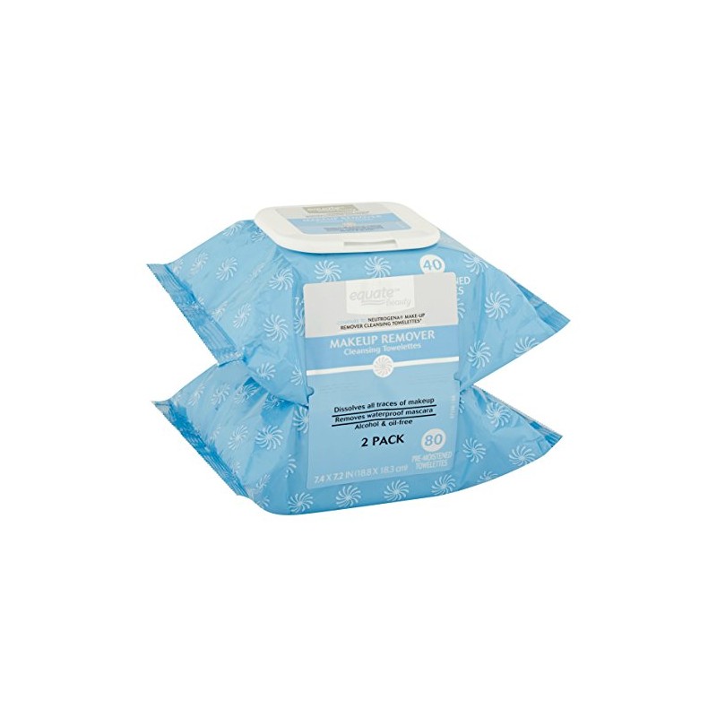 Equate Makeup Remover Cleansing Towelettes, 40 Ct, 2 Pk