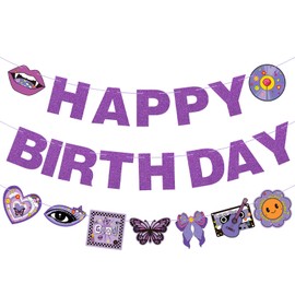 Epakh 3 Pcs Pop Singer Birthday Party Banner Purple Butterfly Party Decorations for Concert Party Decorations Music Fans Party Supplies