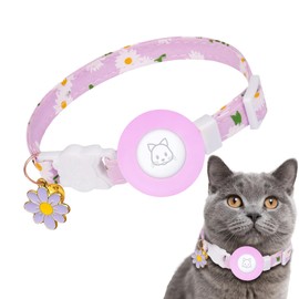 AIITLE Daisy Print Breakaway Kitten Collar - AirTag Compatible, Comfort Adjustable 7-11.8", Lightweight for Weddings/Parties (Purple)