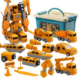 PLLYPE Truck Toy Car Set, 26 Pieces Magnetic Deformation Robot, Construction Vehicle Toy, Robot Toy, Excavator Toy, Construction Site Digger Toy from 3 4 5 6 7 8 9 Years Boys Girls