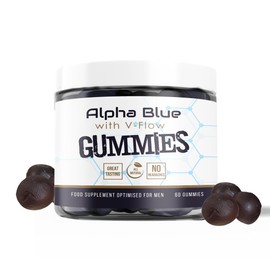 ALPHA BLUE WITH V-FLOW Alpha Blue with V-Flow Gummies, Bloodflow Boosting Formula, 60 Gummies, All Natural, No Headaches, Vegan, Gluten Free