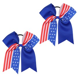 4th of July Patriotic Hair Accessories - White, Blue, Red Ribbon Bows, Scrunchies, Flag Design Cheer Bows for Women (2Pcs)