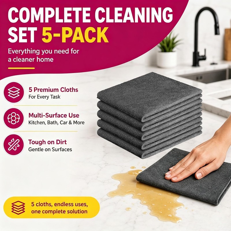 5 Pack Magic Cleaning Cloth, Thick Microfiber Streak Free Cleaning