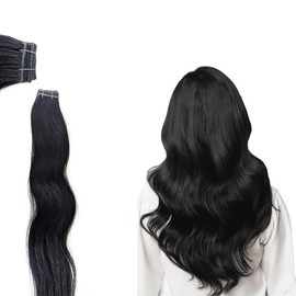 Invisible Tape in Hair Extensions Human Hair 20 Inch Human Hair 20Pcs Natural Black Remy Human Hair for Women Invisible Tape in Hair Extensions Real Human Black Hair