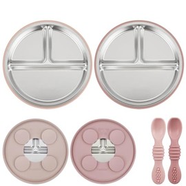 PandaEar - Platos para bebé, paquete de 2 placas de succión de acero