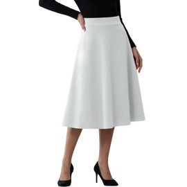 MYCOLORBLUE Women's Midi Skirt, A-Line Elegant Solid High Waist Flared Work Casual Knee-Length Skirt, White