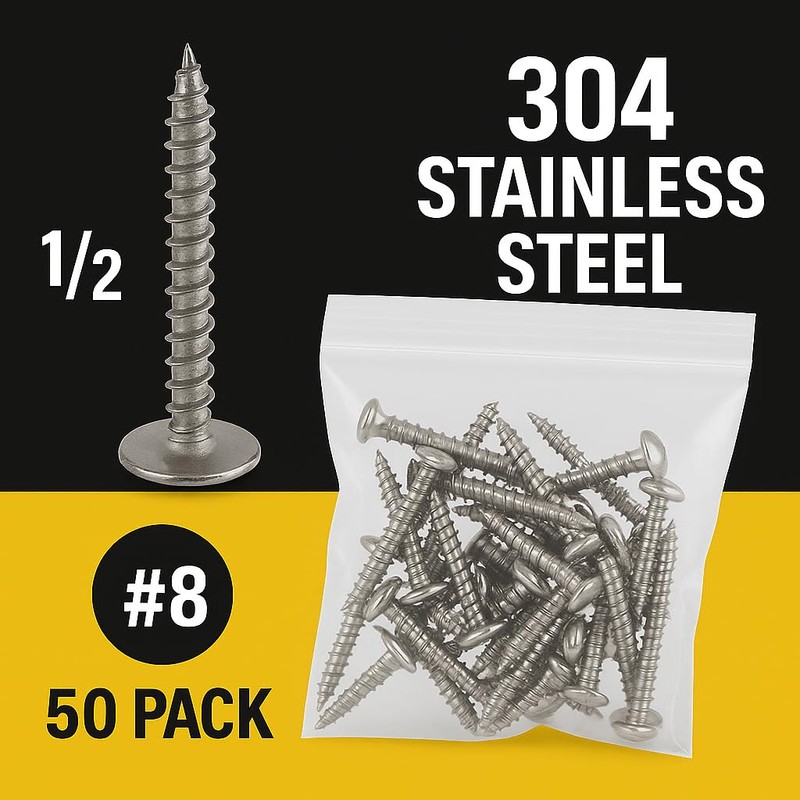 BCP Fasteners 50 Qty #8 x 1/2" 304 Stainless Steel