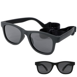 Hachera Sunglasses with Strap, Polarised Sunglasses, Boys Girls Polarised Sunglasses, Baby Sunglasses, Adjustable Soft Strap, for Boys and Girls Aged 0-2 Years, black