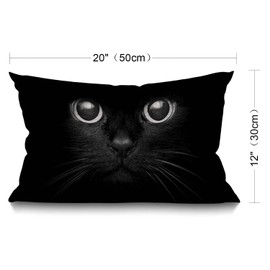 BGBDEIA Cat Cushion Cover,Cute Black Cat Face with Black Eye Cotton Linen Throw Pillow case Pillow Cover for Sofa Home Decorative Oblong 30 x 50 cm 12x20 Inches