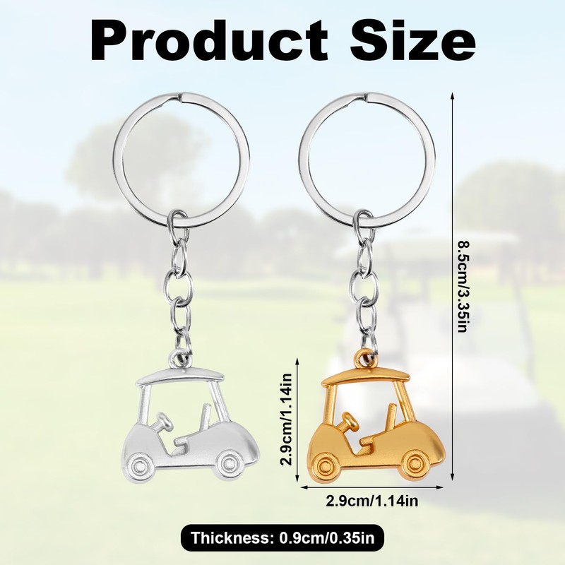 2pcs Golf Cart Keychain, Zinc Alloy Golf Keychain Silver Gold