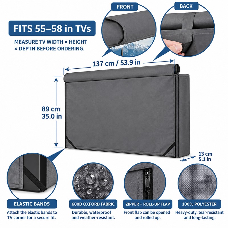 55-58 Inch Outdoor TV Cover, 600D Oxford Weatherproof Cover with