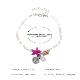 NewZenro Boho Beaded Sea Shell Conch Anklet Bracelet for Women Vintage Silver Plated Acrylic Beads Colorful Starfish Ankle Foot Chain Fashion Summer Holiday Jewlery Gift (Pink)