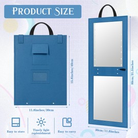 Youyole 1 Pack Backstage Hanging Mirror with Light 31.5x11.8 Inch Travel Foldable LED Full Length Mirror Dance Bag Mirror for Dancers Artists Aestheticians Home Spa Events(Blue)