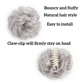 Claw Clip Messy Bun Wavy Chignon Ponytail(Blonde and Beige)