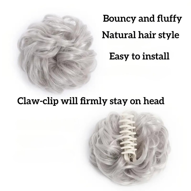 Claw Clip Messy Bun Wavy Chignon Ponytail(Blonde and Beige)
