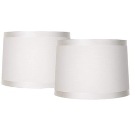 Set of 2 White Fabric Large Drum Lamp Shades 13" Top x 14" Bottom x 10" High (Spider) Replacement with Harp and Finial - Springcrest