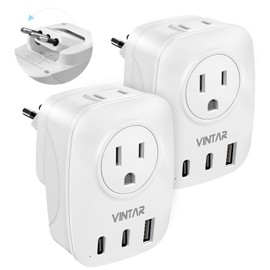 Paquete de 2 adaptadores de enchufe de viaje para Italia, VINTAR adaptador de corriente plegable para Italia con 2 tomas de corriente AC, 1 puerto USB y 2 puertos USB C, adaptador de enchufe de 3