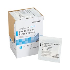 McKesson Confiderm STR Sterile Nitrile Exam Gloves - Powder-Free, Latex-Free, Ambidextrous, Textured Fingertips - Blue, Size Large, 50 Count, 4 Boxes, 200 Total