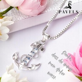 PAVELS 925 Silver Anchor Chain for Women - Symbol of Confidence & Love - Gift Idea for Women & Daughters with Anchor Pendant, Sterling Silver, Cubic Zirconia