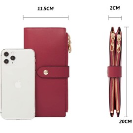 Carteras de piel para mujer con bloqueo RFID delgado y bolsillo con cierre, 0-beige-café, Medium 7.08" x 3.93" x 0.39", de gran capacidad con cremallera para niñas y mujeres Slim