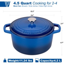 VORRINGARD Enameled Cast Iron Dutch Oven Pot with Lid, for Bread Baking, Round Bread Oven- include Sourdough Bread Baking Supplies Set, 4.5QT, Blue