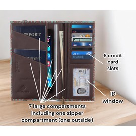 Passport Wallet - Travel Document Holder w/RFID Blocking – Full Grain Leather – Bifold big Wallet with Credit Card Slots for Women and Men,Turquoise floral,522-60