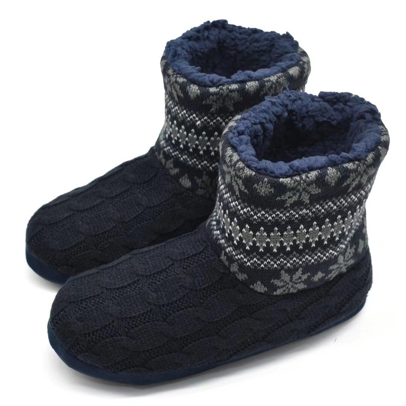 KuaiLu Men's Wool Slippers Knitted Artificial Warm Indoor Boots Non-Slip