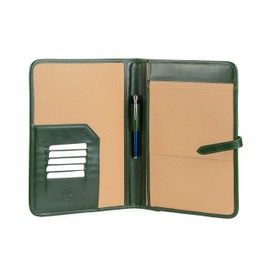 Leather Pad Folio, Executive Folio A4, Genuine Leather Portfolio, Professional Notebook Holder, Leather Business Folder for Men and Women (Green)